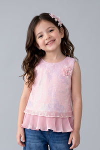 Blush Pink Sequin Embellished Peplum Top TG5067
