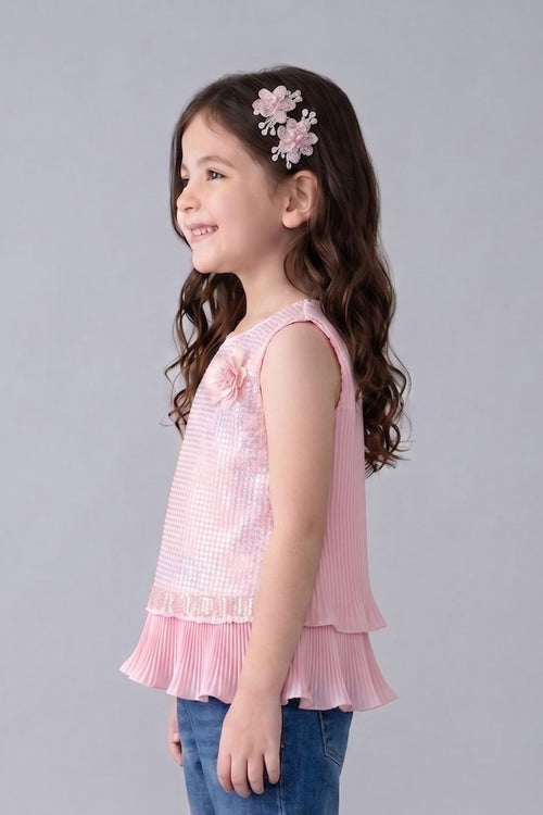 Blush Pink Sequin Embellished Peplum Top TG5067