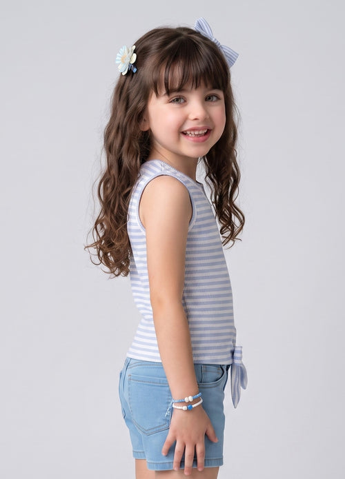 Blue & White Striped Sleeveless Tie-Hem Top TG5072