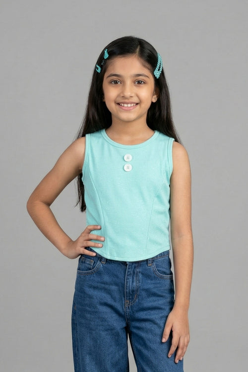 Green Sleeveless Ribbed Top TG5078