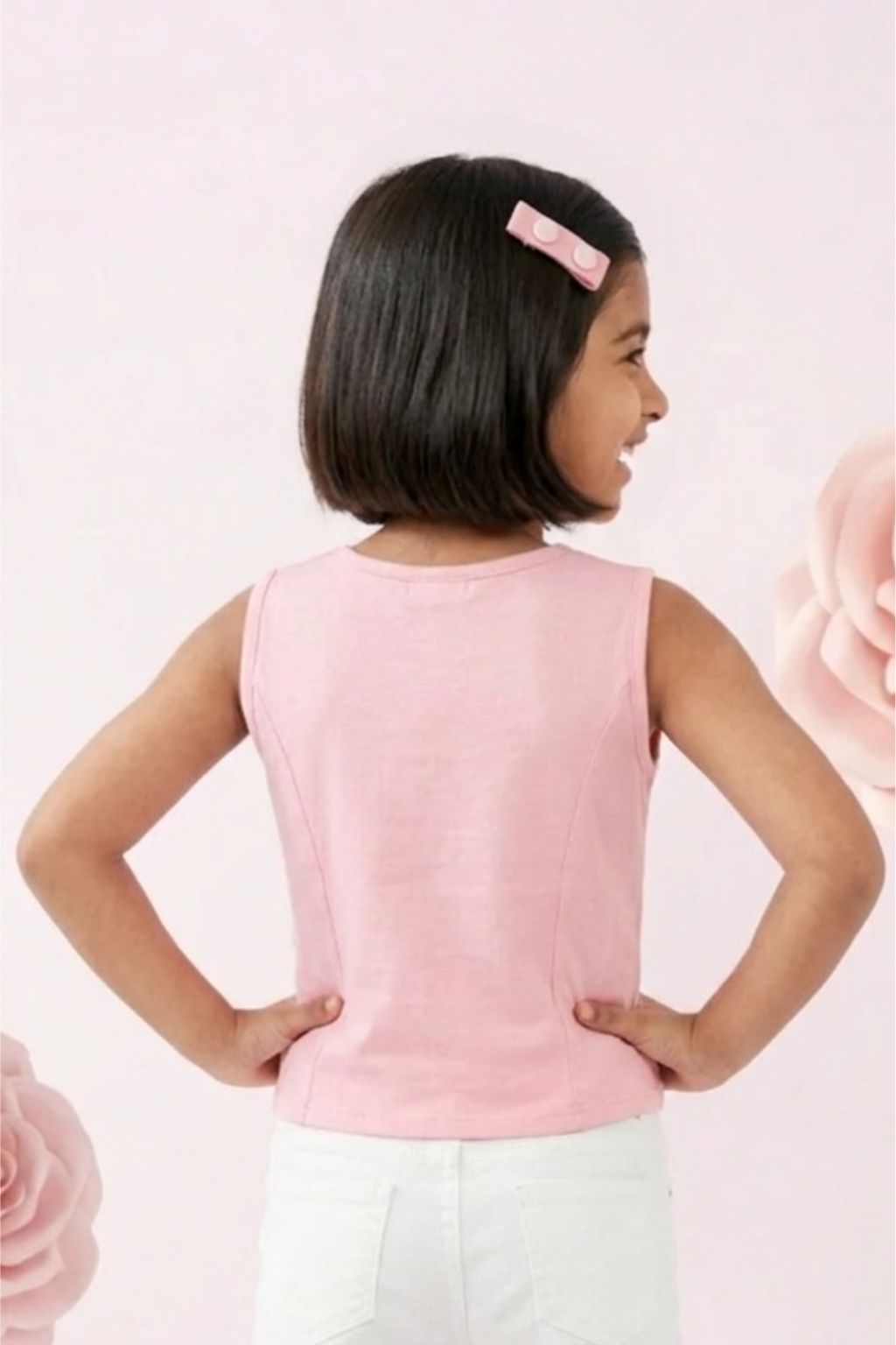 Girls Pink Sleeveless Button Detail Crop Top TG5078
