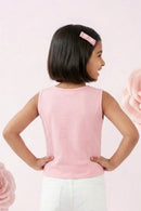 Girls Pink Sleeveless Button Detail Crop Top TG5078