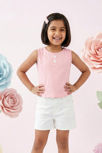 Girls Pink Sleeveless Button Detail Crop Top TG5078