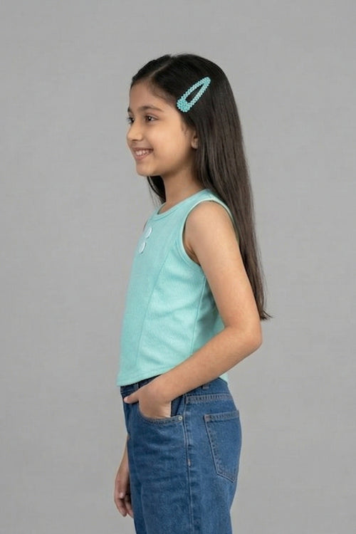 Green Sleeveless Ribbed Top TG5078