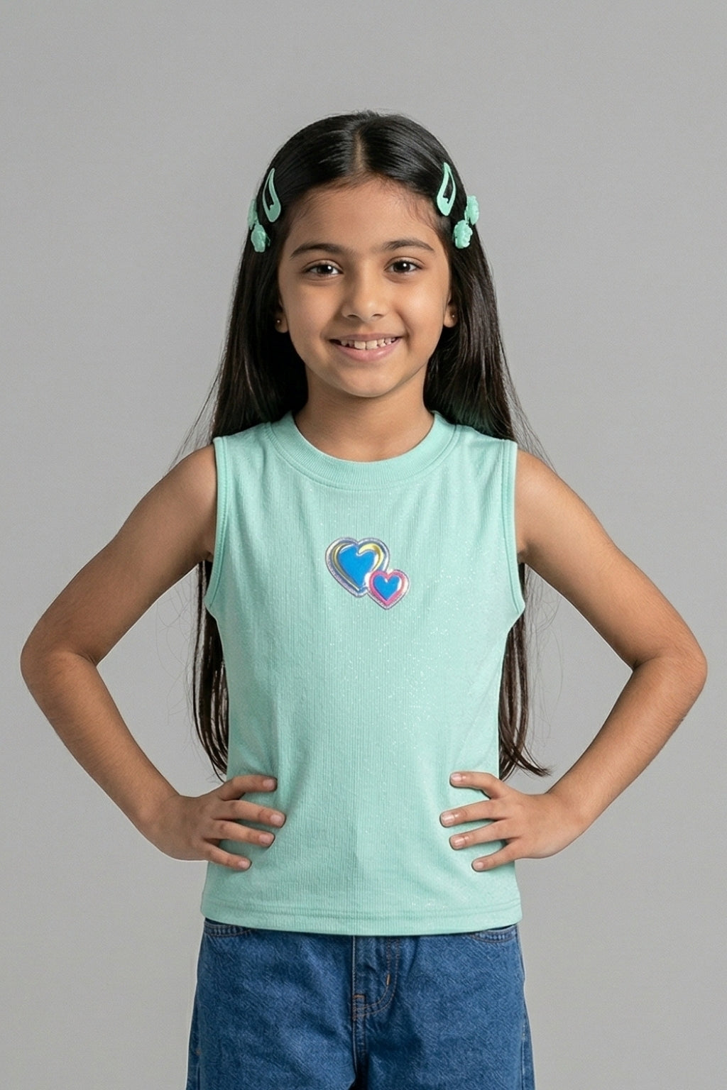 Green Sleeveless Heart Top TG5087
