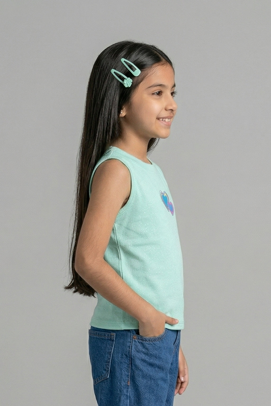 Green Sleeveless Heart Top TG5087
