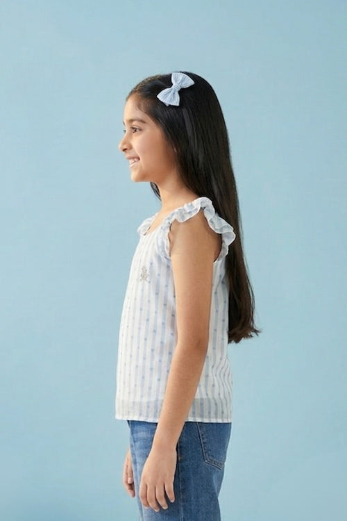 Blue Stripe Ruffle Sleeve Top TG5088
