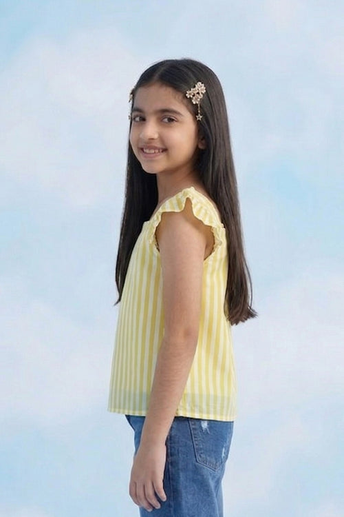 Sunny Yellow Striped Ruffle Sleeve Top TG5088