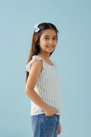 Blue Stripe Ruffle Sleeve Top TG5088