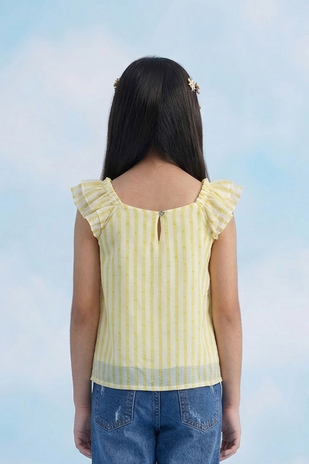 Sunny Yellow Striped Ruffle Sleeve Top TG5088