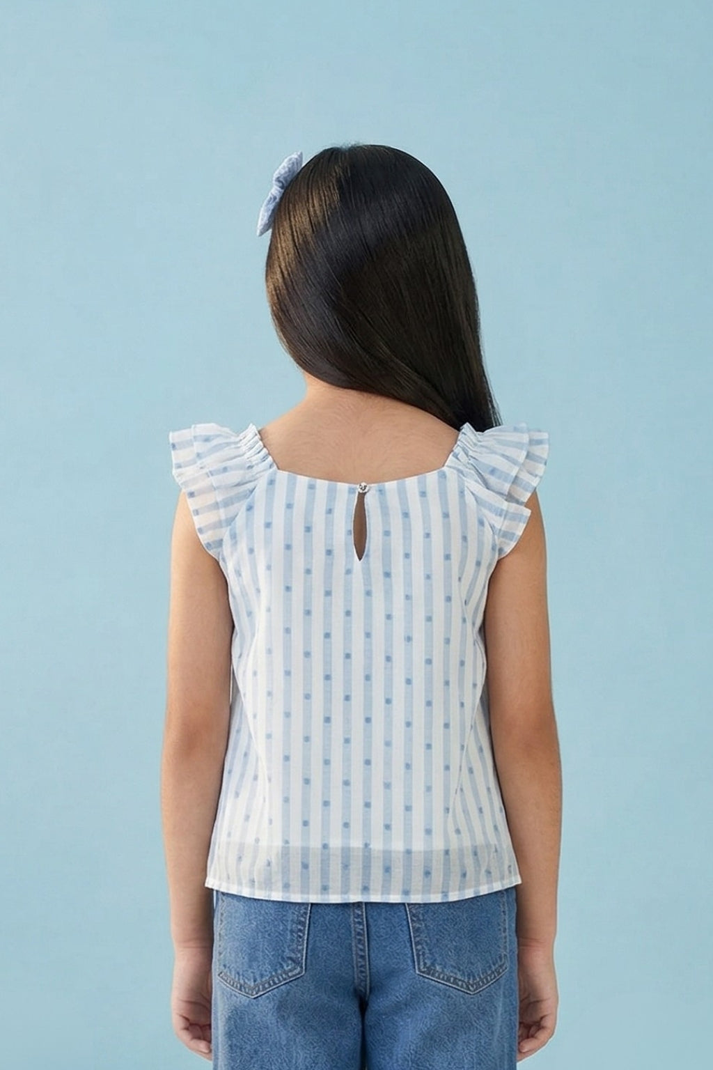 Blue Stripe Ruffle Sleeve Top TG5088