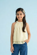 Soft Yellow Halter Neck Ruffle Top TG6000