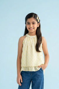 Soft Yellow Halter Neck Ruffle Top TG6000