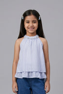 Blue Stripe Halter Neck Layered Top TG6000