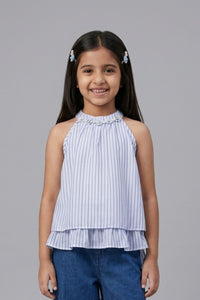 Blue Stripe Halter Neck Layered Top TG6000