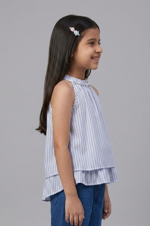 Blue Stripe Halter Neck Layered Top TG6000