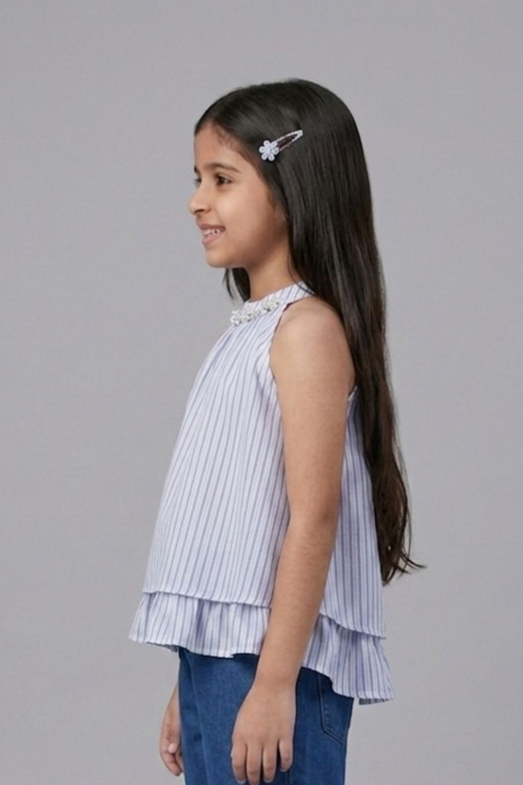 Blue Stripe Halter Neck Layered Top TG6000