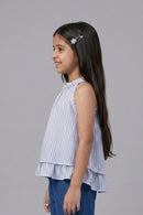 Blue Stripe Halter Neck Layered Top TG6000
