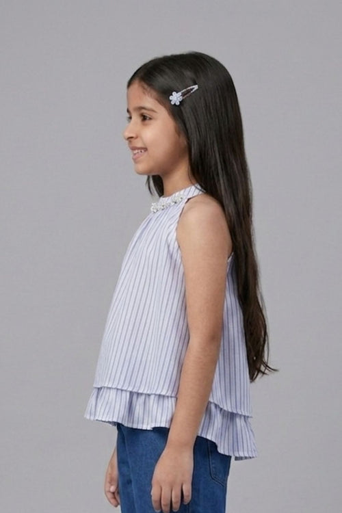 Blue Stripe Halter Neck Layered Top TG6000