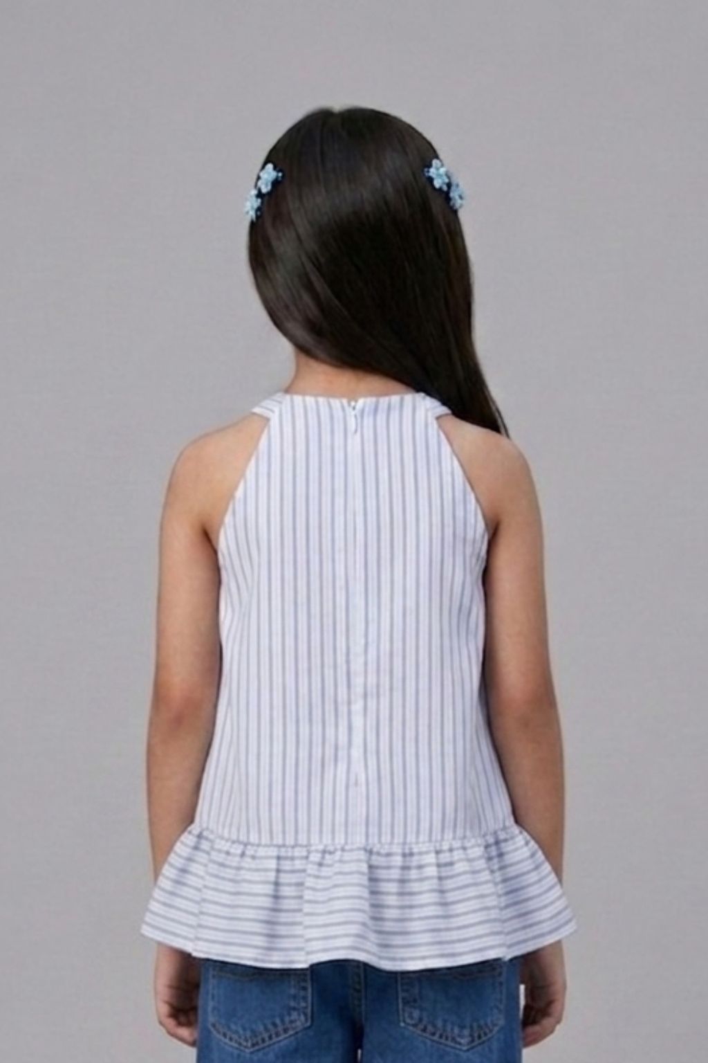 Blue Stripe Halter Neck Layered Top TG6000