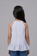Blue Stripe Halter Neck Layered Top TG6000