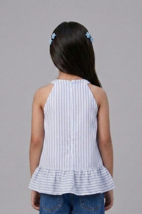Blue Stripe Halter Neck Layered Top TG6000