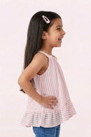 Onion Pink Stripe Halter Neck Ruffle Dress TG6000