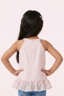 Onion Pink Stripe Halter Neck Ruffle Dress TG6000