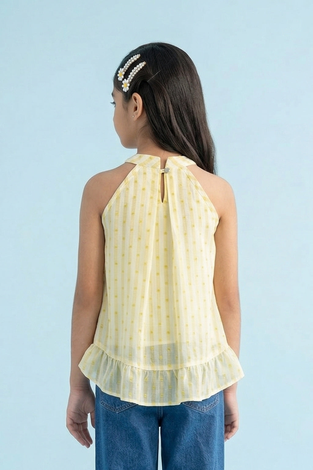 Soft Yellow Halter Neck Ruffle Top TG6000