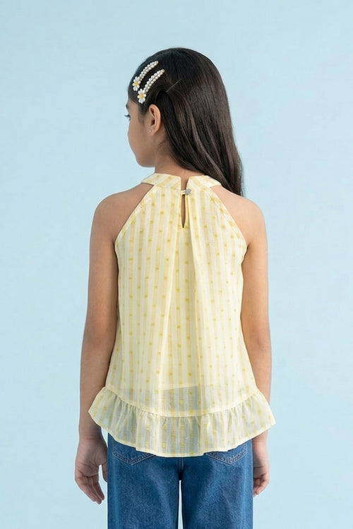 Soft Yellow Halter Neck Ruffle Top TG6000