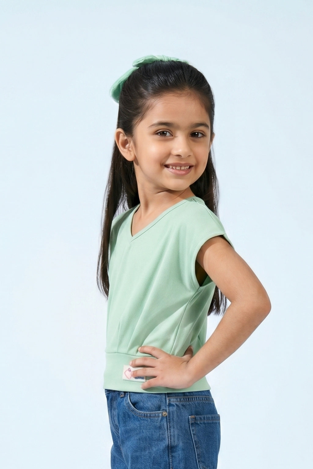 Mint Green V-Neck Drape Top TG6036