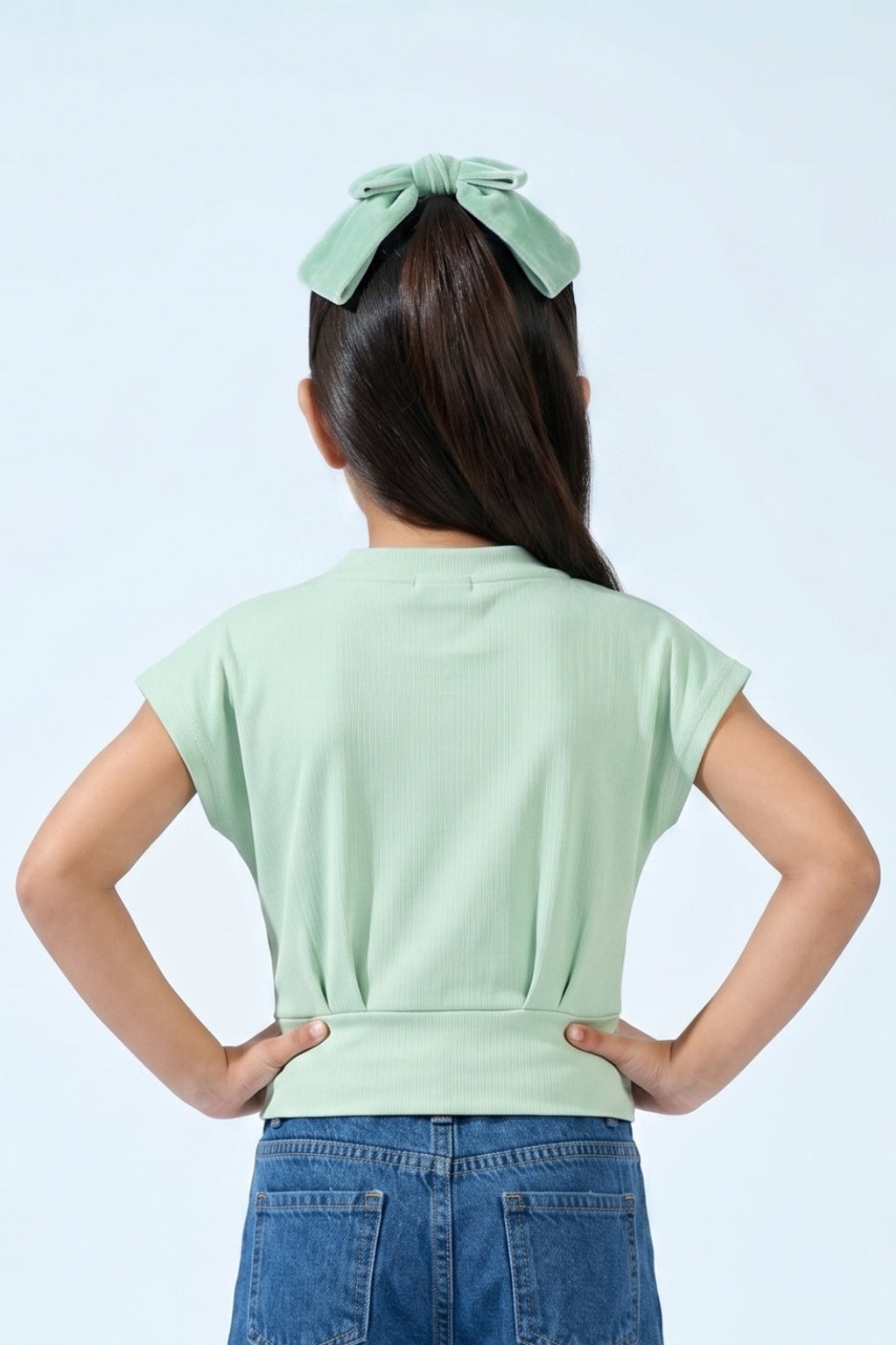 Mint Green V-Neck Drape Top TG6036