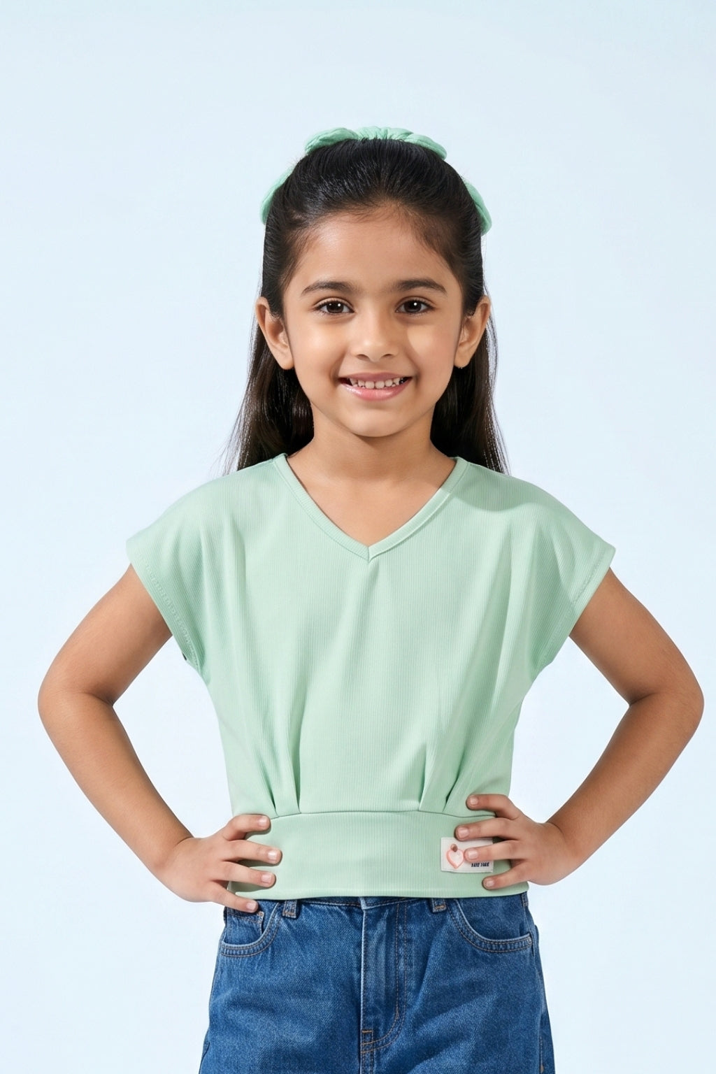 Mint Green V-Neck Drape Top TG6036