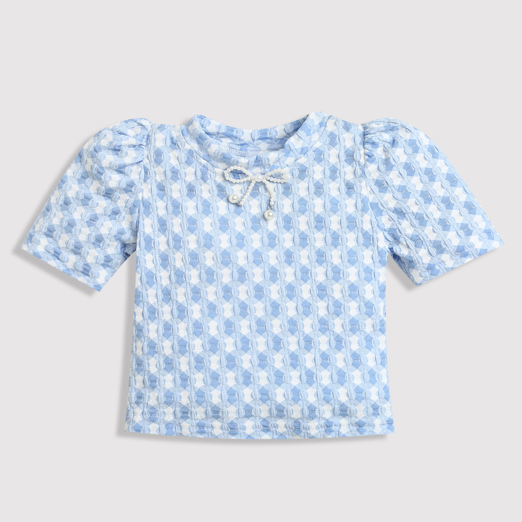 Blue Puff Sleeve Top TG6041