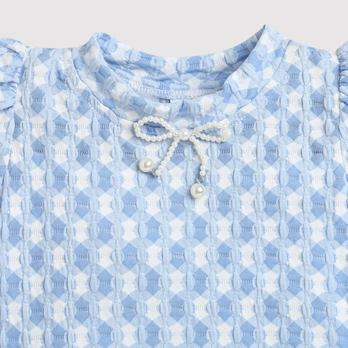 Blue Puff Sleeve Top TG6041