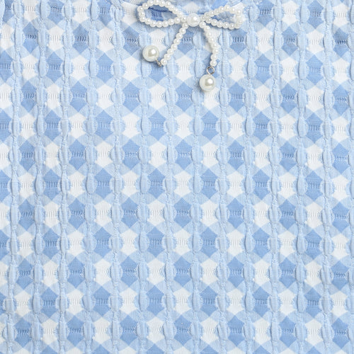 Blue Puff Sleeve Top TG6041