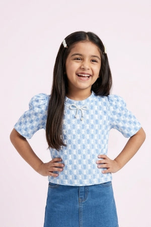 Blue Puff Sleeve Top TG6041