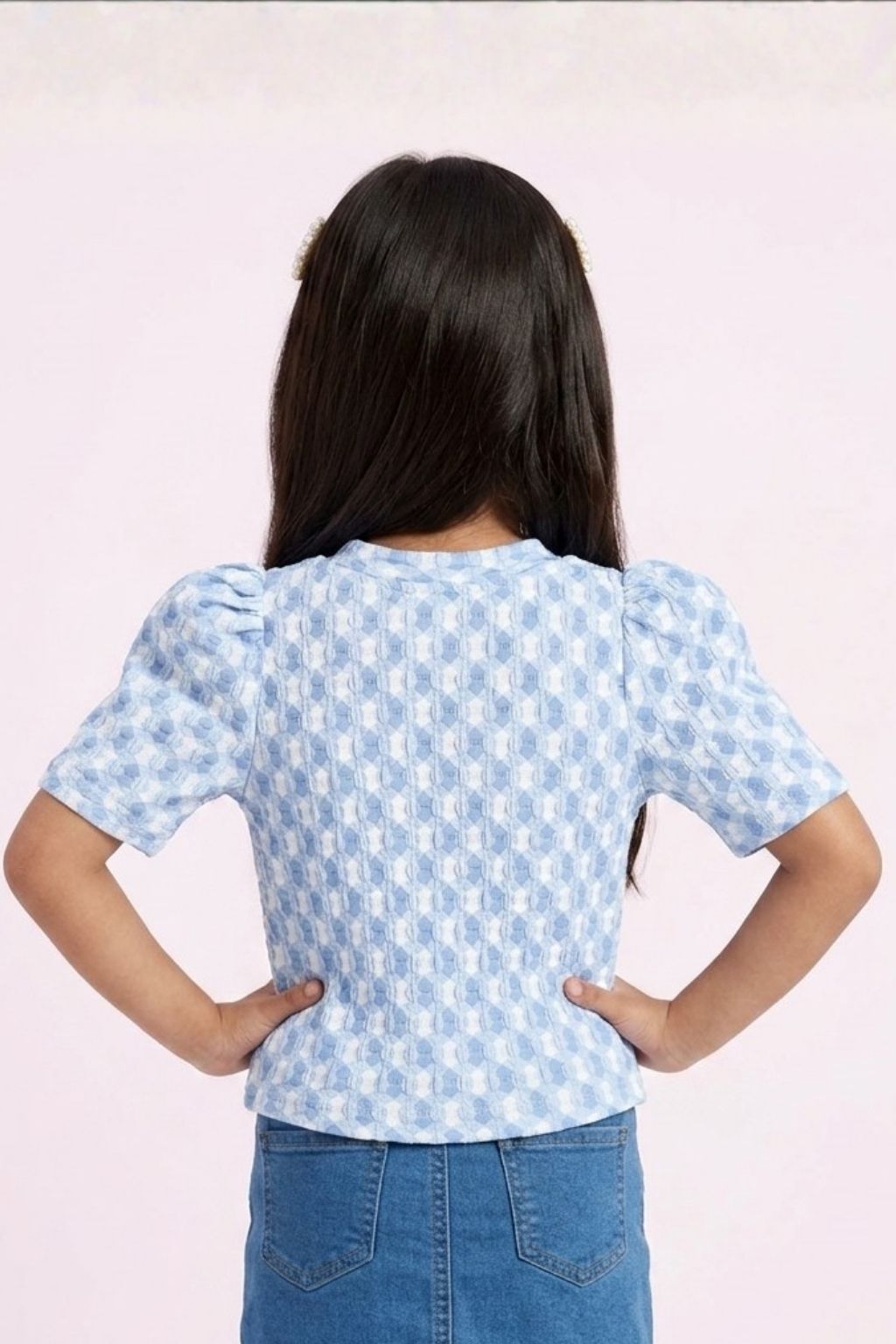 Blue Puff Sleeve Top TG6041