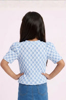 Blue Puff Sleeve Top TG6041