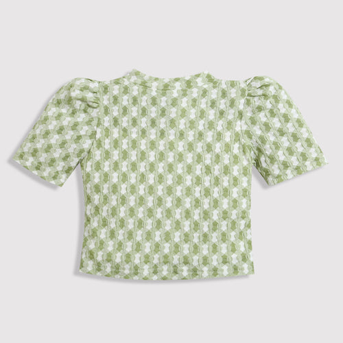 Green Check Puff Sleeve Top TG6041