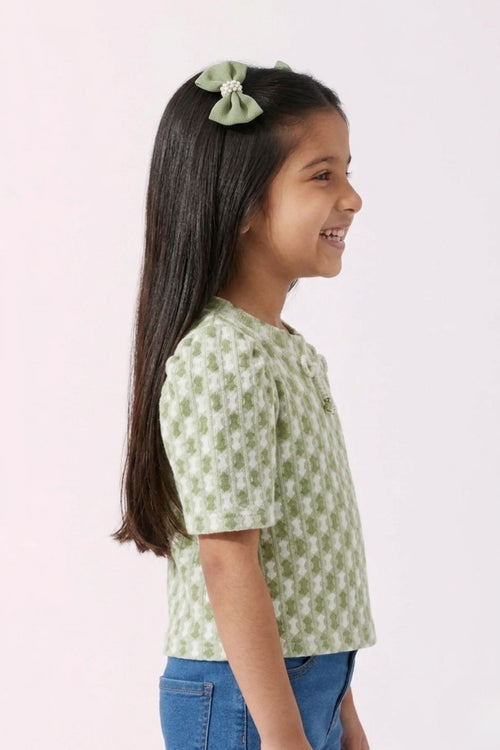 Green Check Puff Sleeve Top TG6041