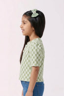 Green Check Puff Sleeve Top TG6041