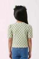 Green Check Puff Sleeve Top TG6041