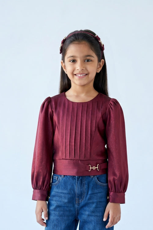 Maroon Party Top with Puff Sleeves TG6042