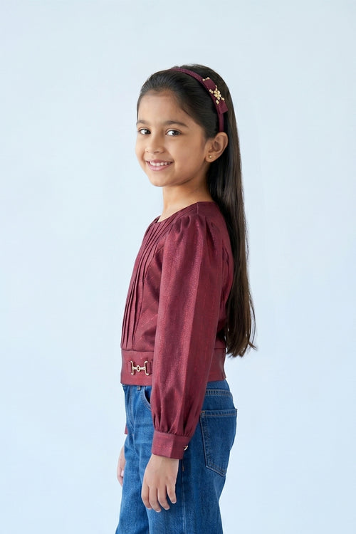 Maroon Party Top with Puff Sleeves TG6042