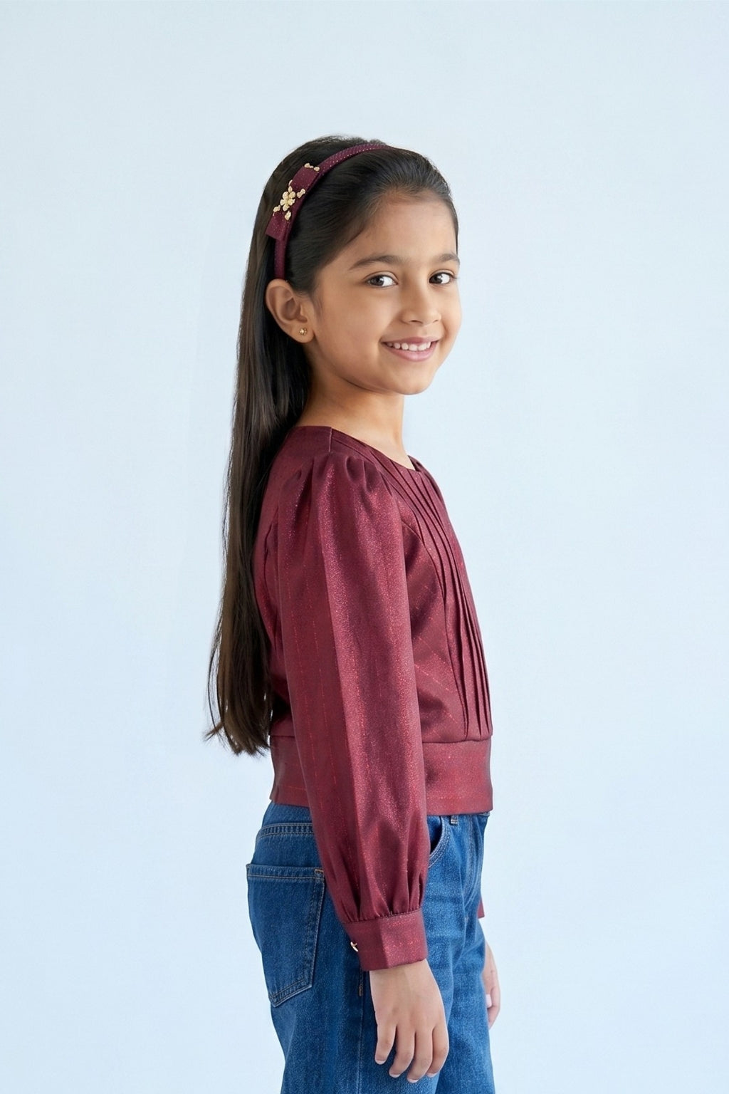 Maroon Party Top with Puff Sleeves TG6042