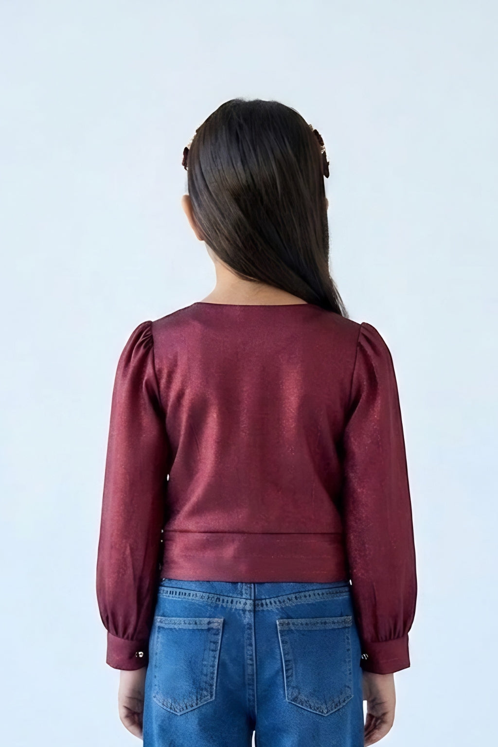 Maroon Party Top with Puff Sleeves TG6042