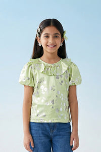 Green Floral Ruffle Neck Top TG6046