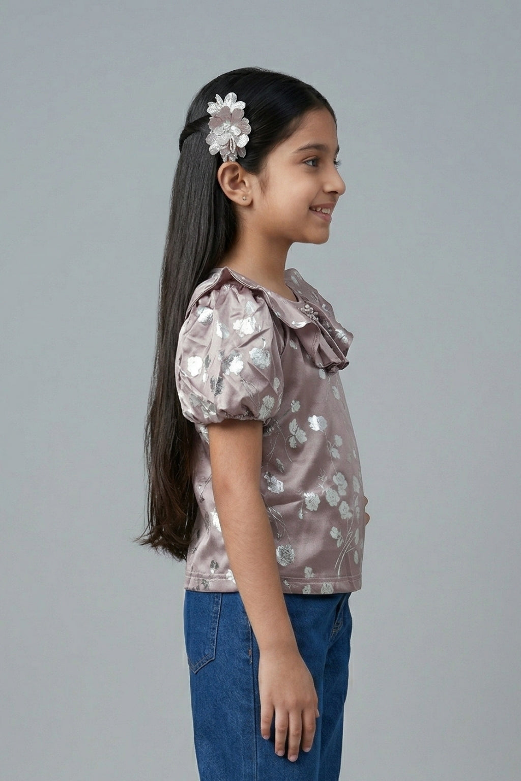 Dusty Satin Floral Ruffle Top TG6046