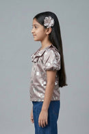 Dusty Satin Floral Ruffle Top TG6046